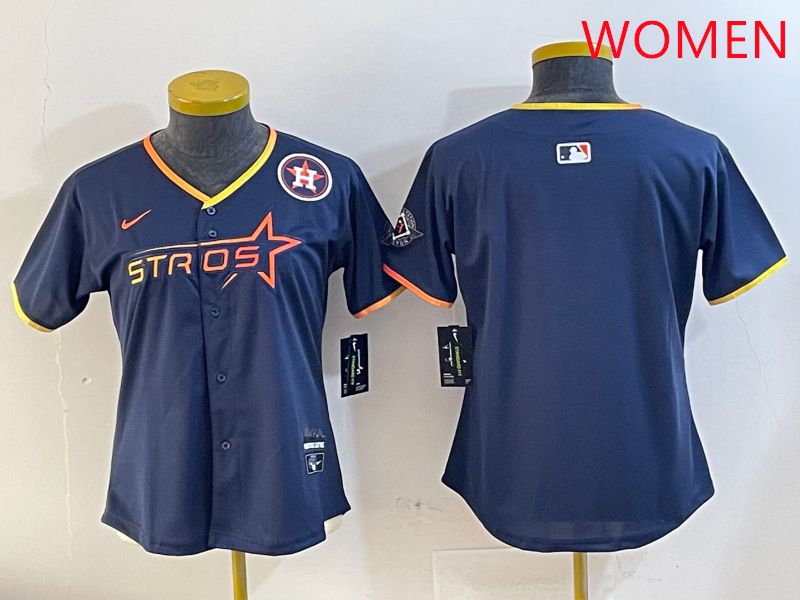Women Houston Astros Blank Drak Blue Three generations Joint Name 2025 Nike MLB Jersey style 4